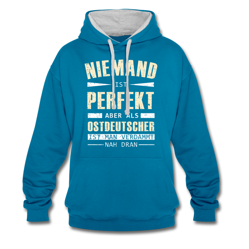 Ossi Ostdeutsch Pullover Lustiges Hoodie Niemand ist Perfekt - peacock blue/heather grey