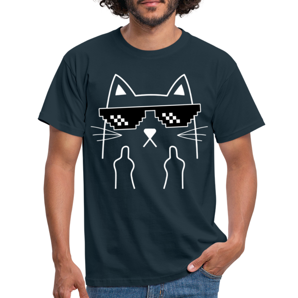 Katze Meme Shirt Katze Stinkefinger Lustiges T-Shirt - navy