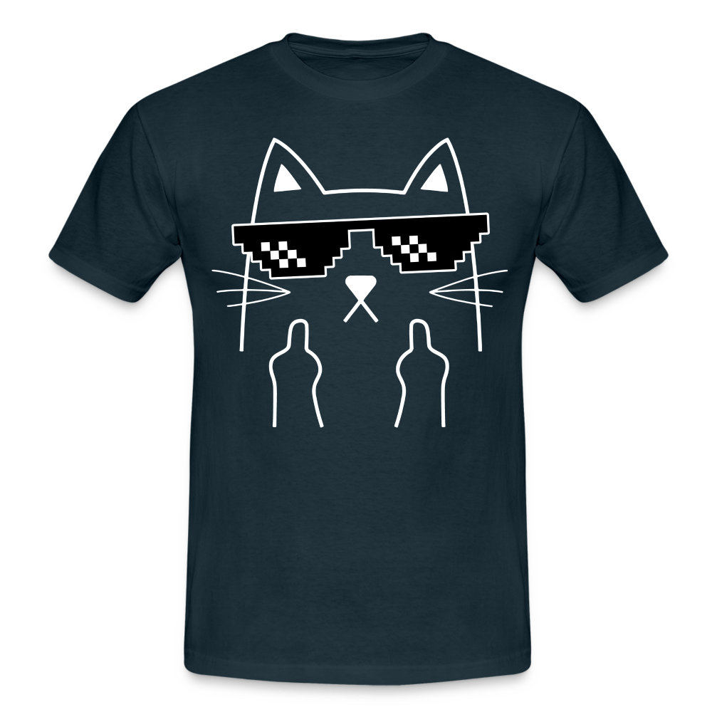 Katze Meme Shirt Katze Stinkefinger Lustiges T-Shirt - navy