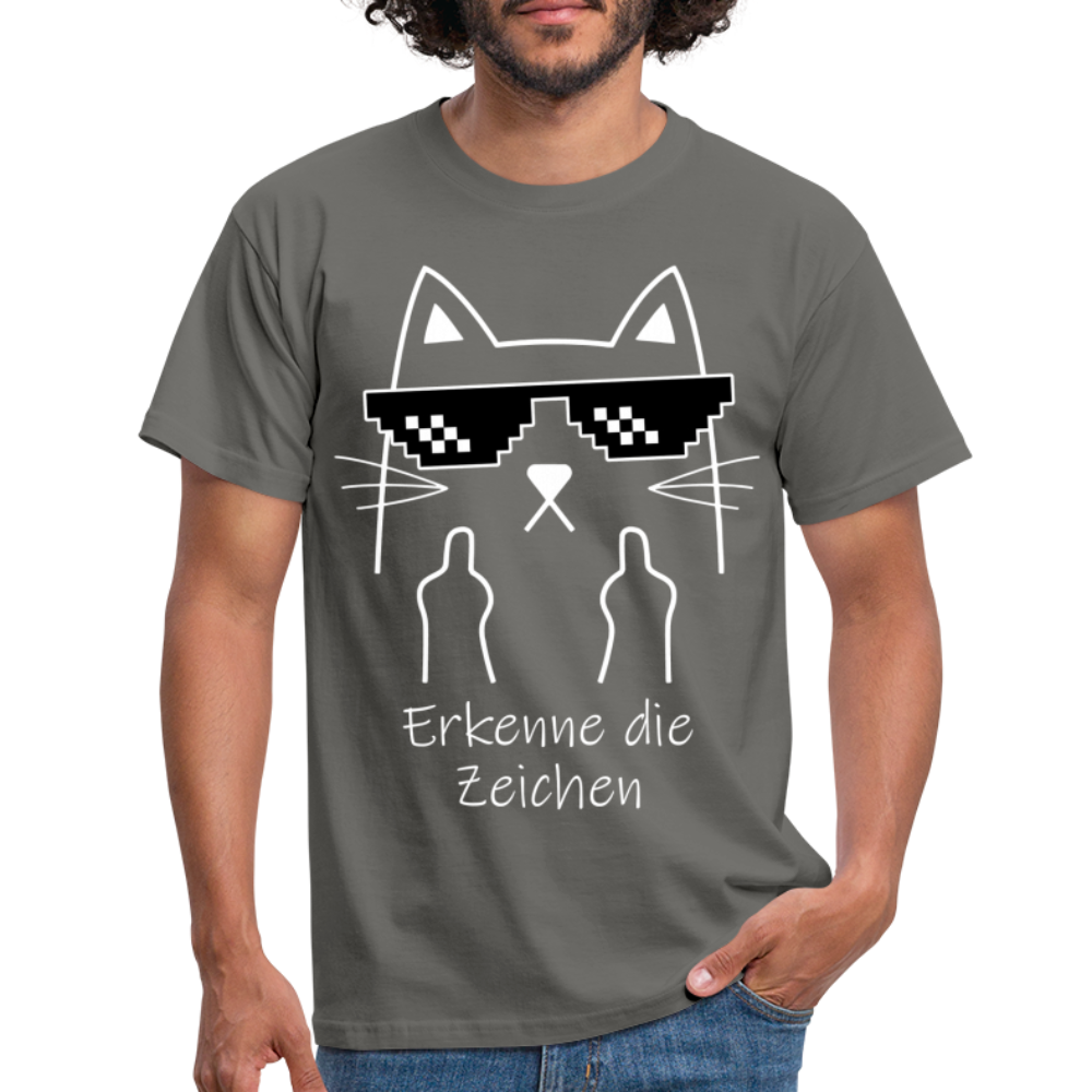 Katze Meme Shirt Stinkefinger - Erkenne die Zeichen Lustiges T-Shirt - graphite grey