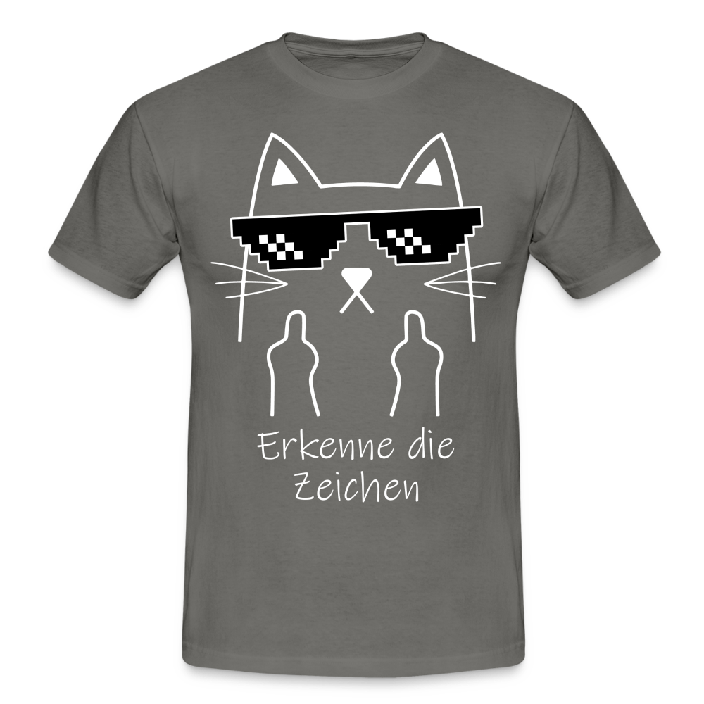 Katze Meme Shirt Stinkefinger - Erkenne die Zeichen Lustiges T-Shirt - graphite grey