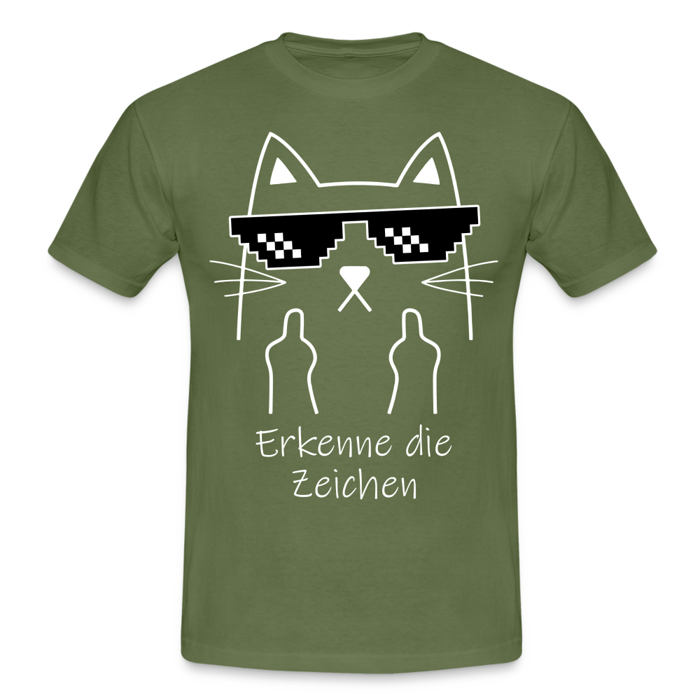 Katze Meme Shirt Stinkefinger - Erkenne die Zeichen Lustiges T-Shirt - military green