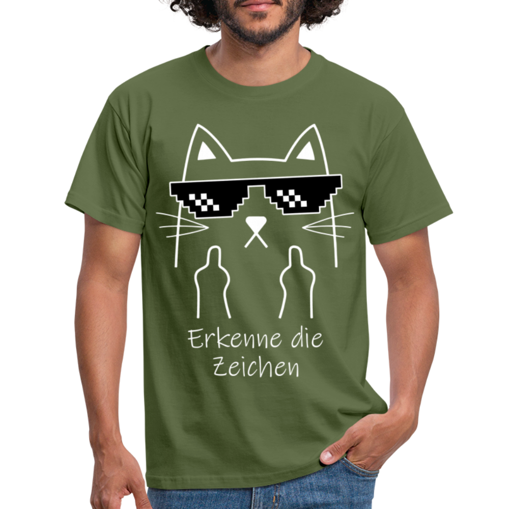 Katze Meme Shirt Stinkefinger - Erkenne die Zeichen Lustiges T-Shirt - military green