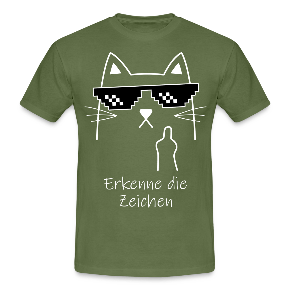 Katze Meme Shirt Stinkefinger - Erkenne die Zeichen Lustiges T-Shirt - military green