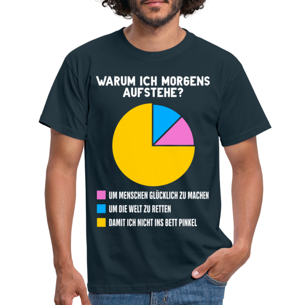 Morgen Shirt Warum ich morgens aufstehe Morgenmuffel Lustiges Geschenk T-Shirt - navy