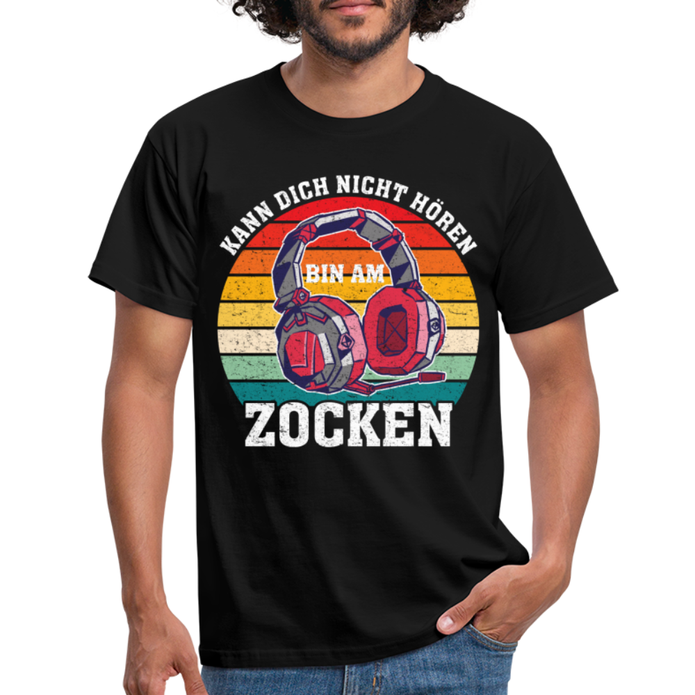 Gamer Shirt Kann dich nicht hören bin am Zocken Gaming Headset Geschenk T-Shirt - black