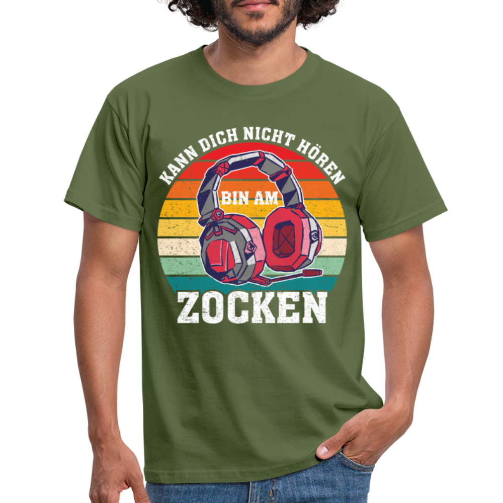 Gamer Shirt Kann dich nicht hören bin am Zocken Gaming Headset Geschenk T-Shirt - military green