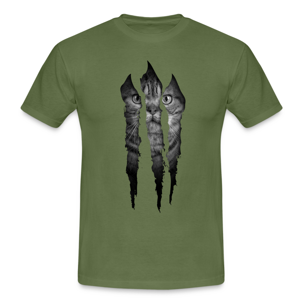 Lustige Katze zerrissenes Shirt Geschenk Katzen Liebhaber T-Shirt - military green