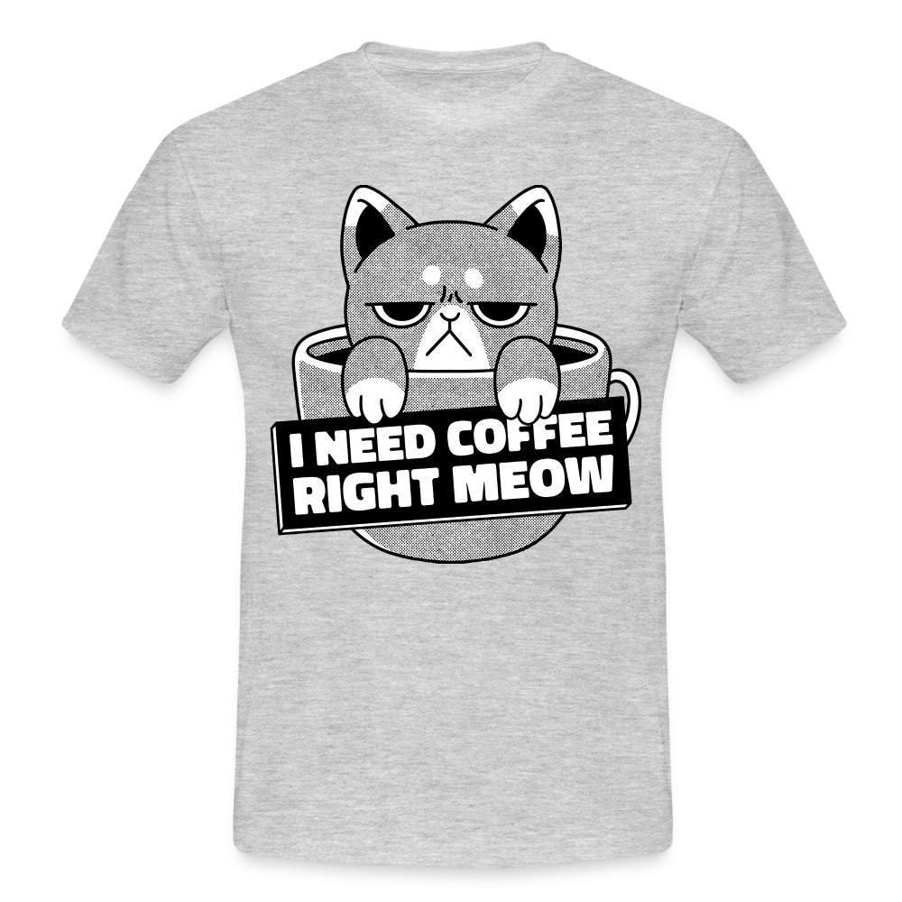 Kaffee Trinker Katze - Brauche jetzt Kaffee lustiges T-Shirt - heather grey