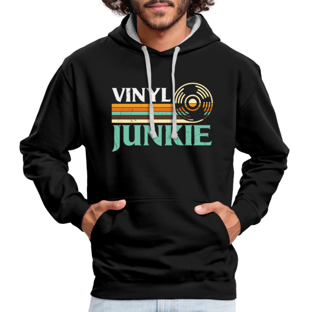 Schallplatten Fan Vinyl Vintage Retro Style Hoodie - black/heather grey