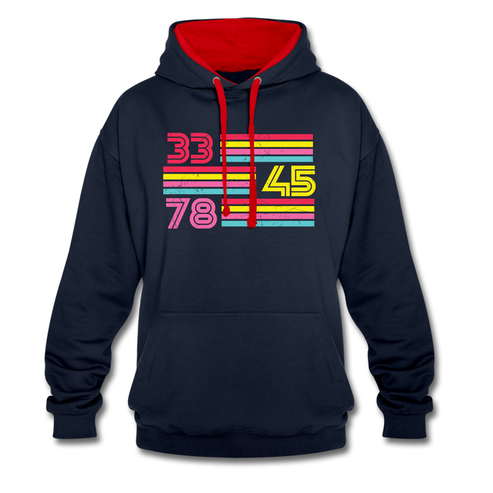 Schallplatten Fan Vinyl 33 45 78 Vintage Retro Style Hoodie - navy/red