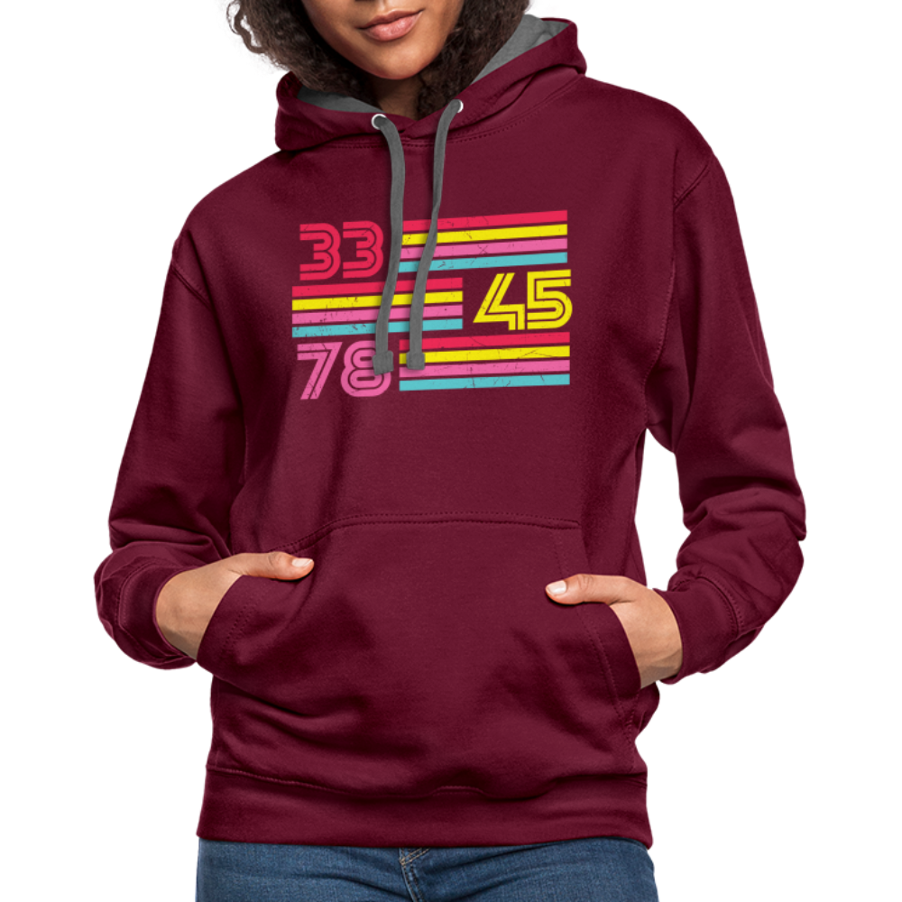 Schallplatten Fan Vinyl 33 45 78 Vintage Retro Style Hoodie - burgundy/charcoal