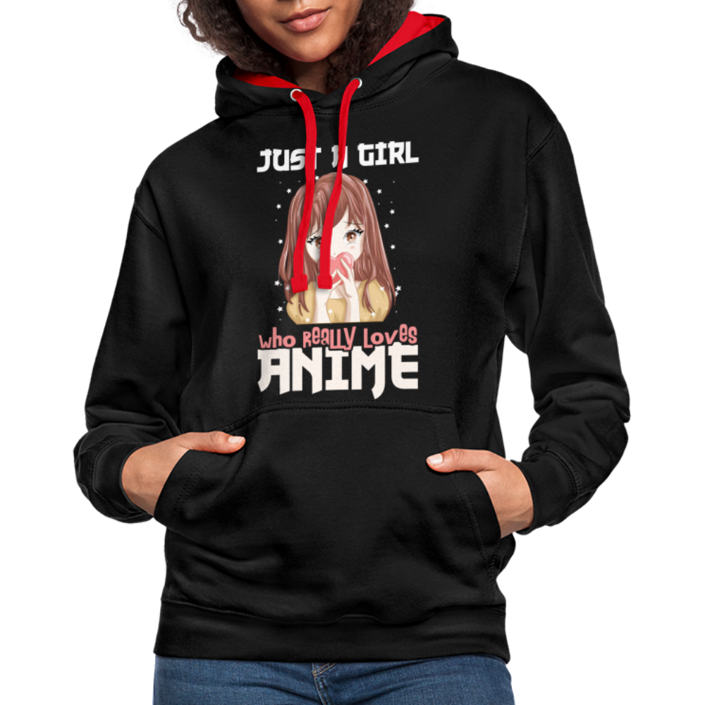 Anime Fans Ein Mädchen was Anime liebt Geschenk Hoodie - black/red
