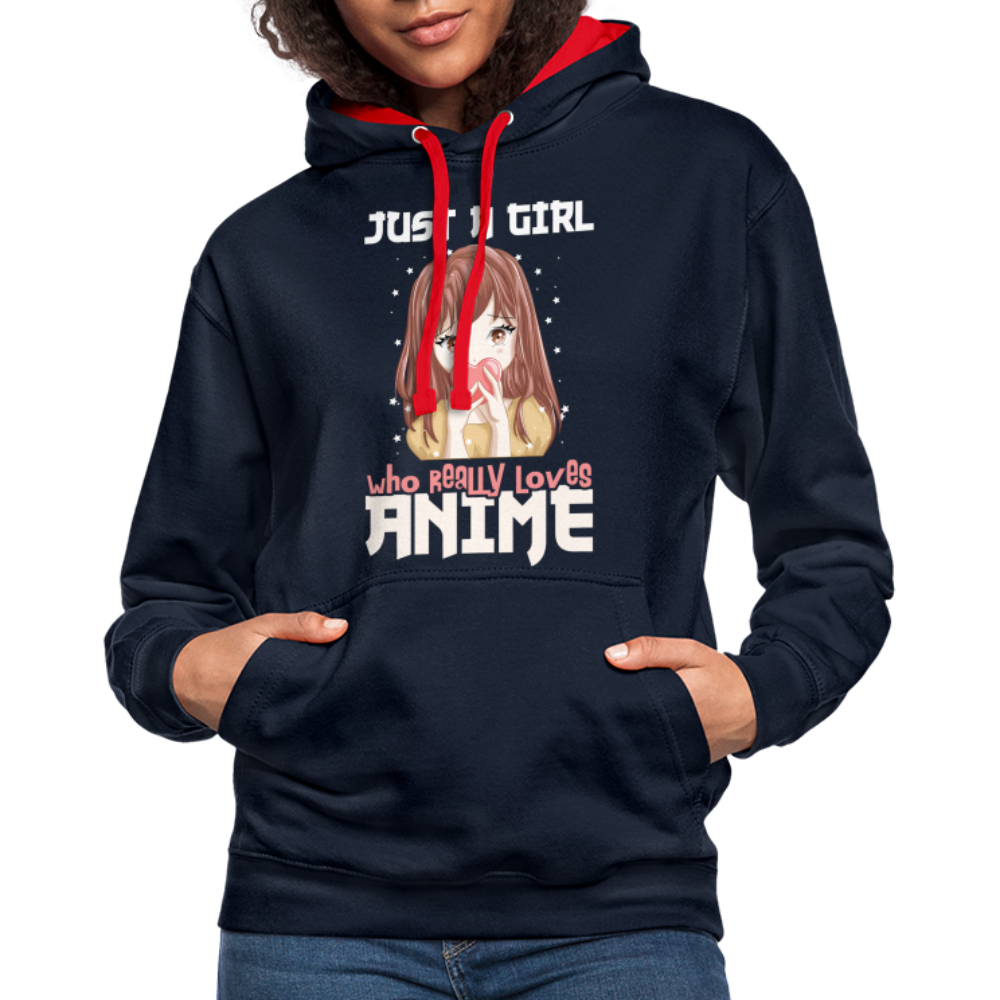 Anime Fans Ein Mädchen was Anime liebt Geschenk Hoodie - navy/red