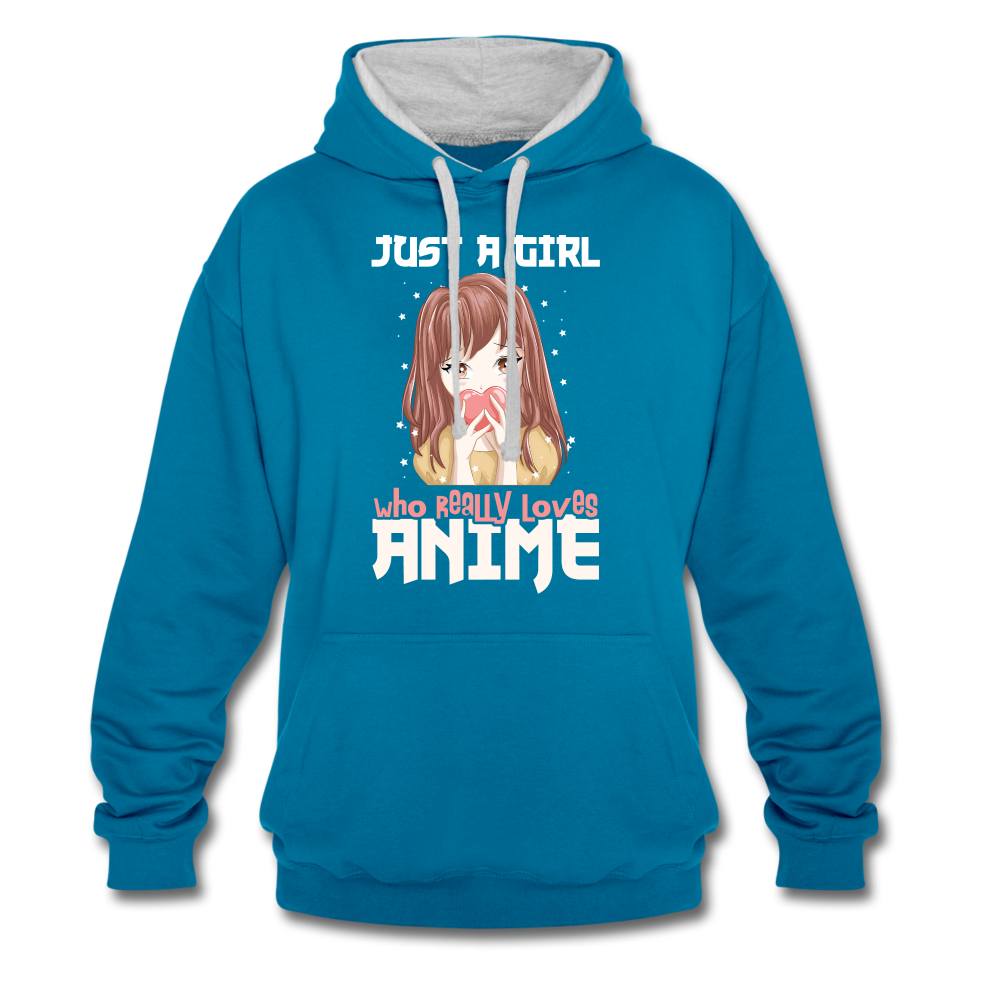 Anime Fans Ein Mädchen was Anime liebt Geschenk Hoodie - peacock blue/heather grey