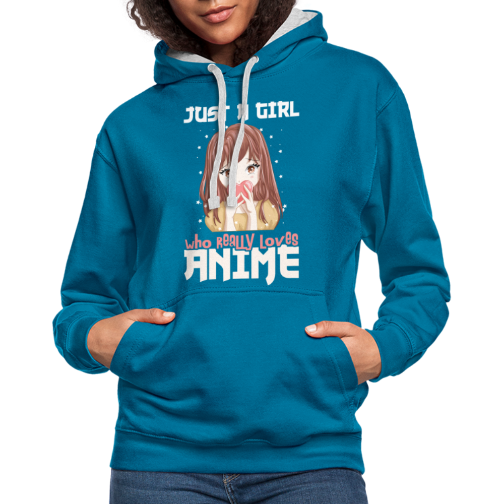 Anime Fans Ein Mädchen was Anime liebt Geschenk Hoodie - peacock blue/heather grey