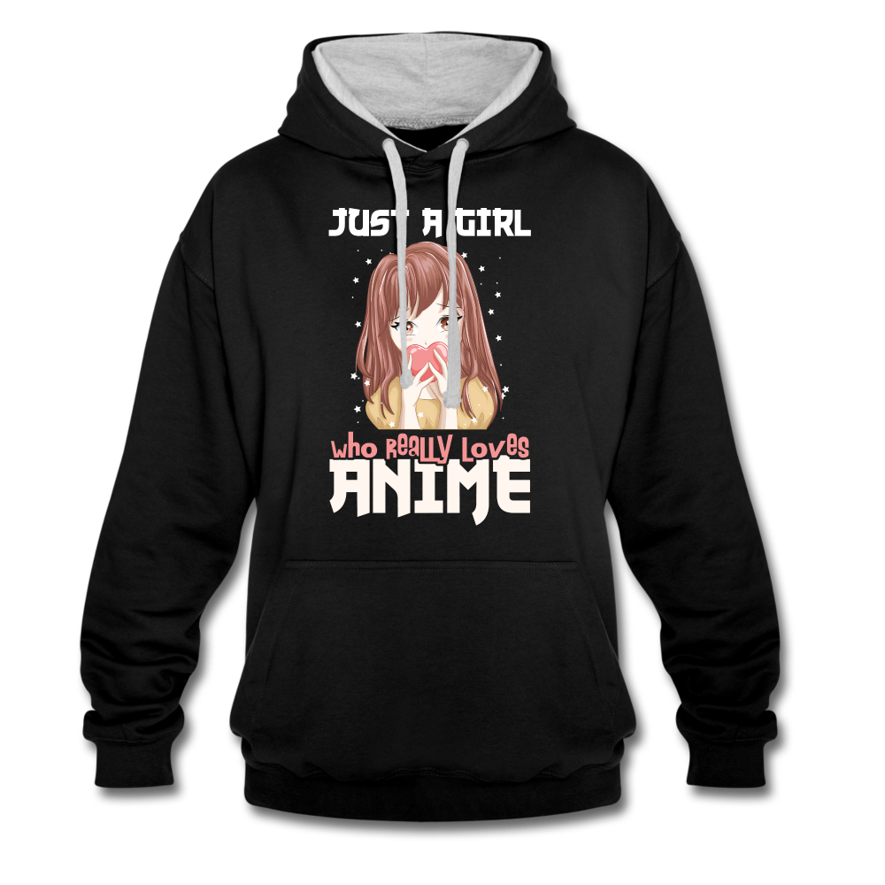 Anime Fans Ein Mädchen was Anime liebt Geschenk Hoodie - black/heather grey