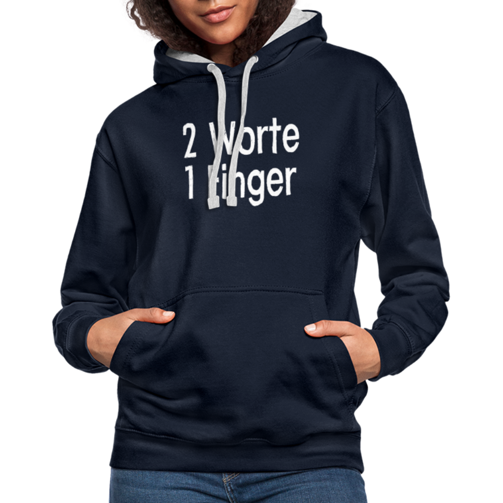 Sarkasmus 2 Worte ein Finger witziges lustiges Hoodie - navy/heather grey