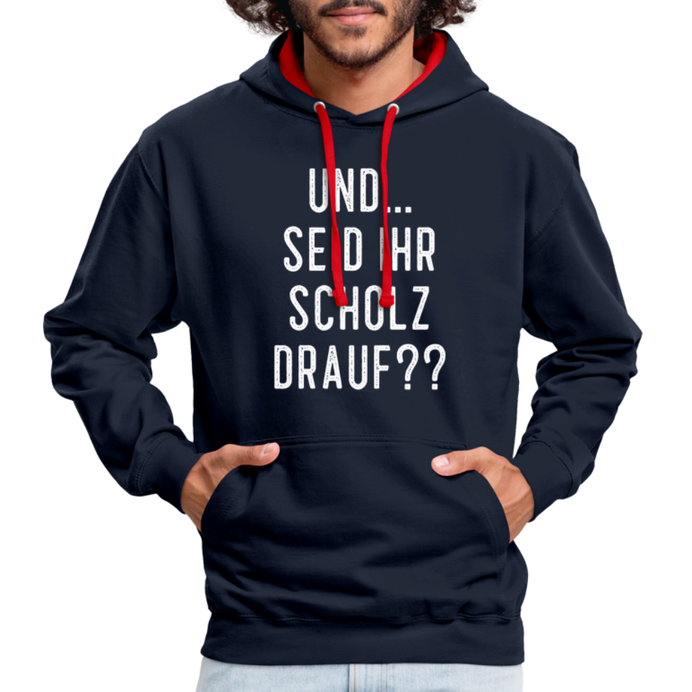 und ... Seid ihr Scholz drauf Kontrast-Hoodie - navy/red