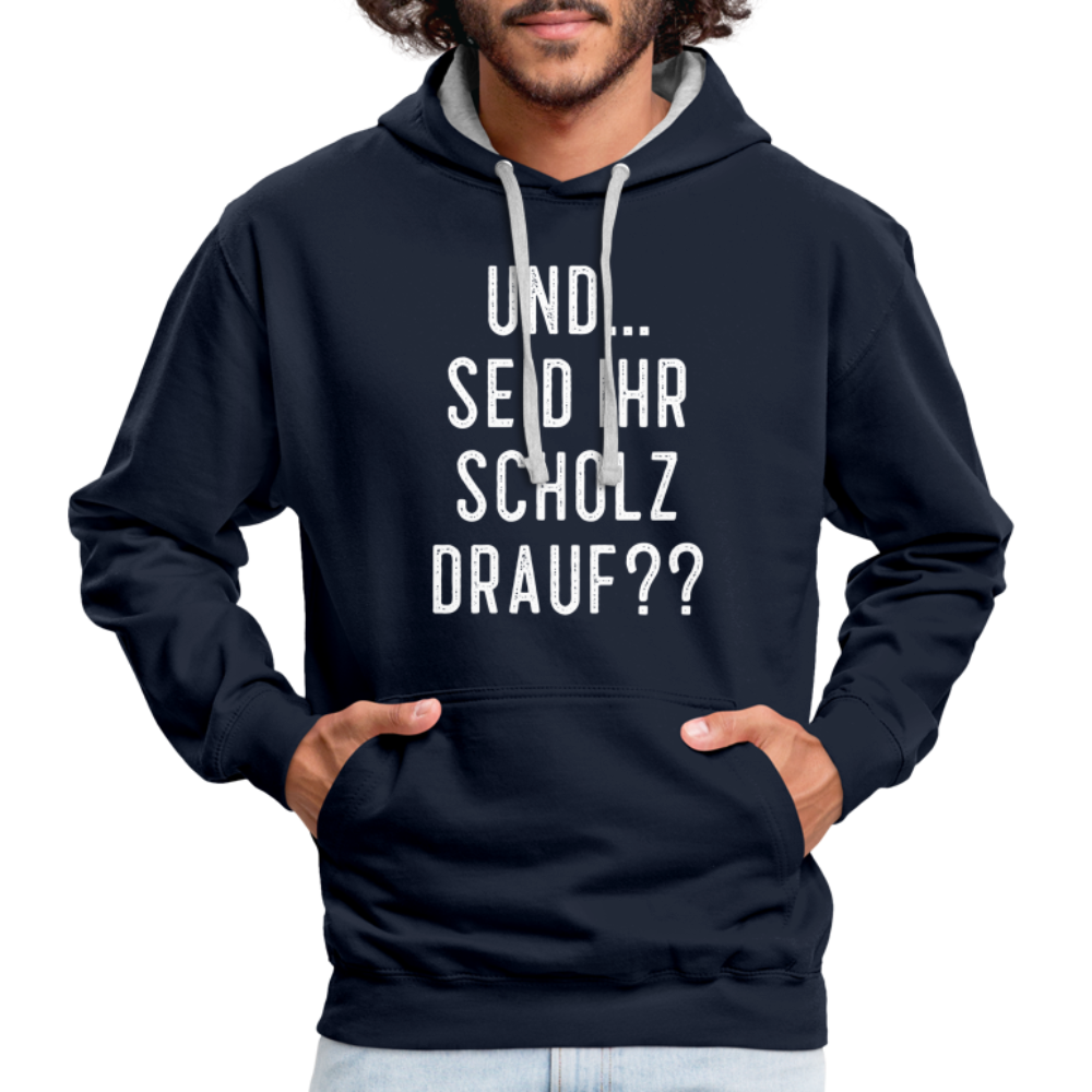 und ... Seid ihr Scholz drauf Kontrast-Hoodie - navy/heather grey