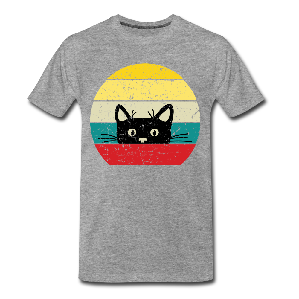 Katzenliebhaber Süße Katze Retro Vintage Style Geschenk T-Shirt - Grau meliert