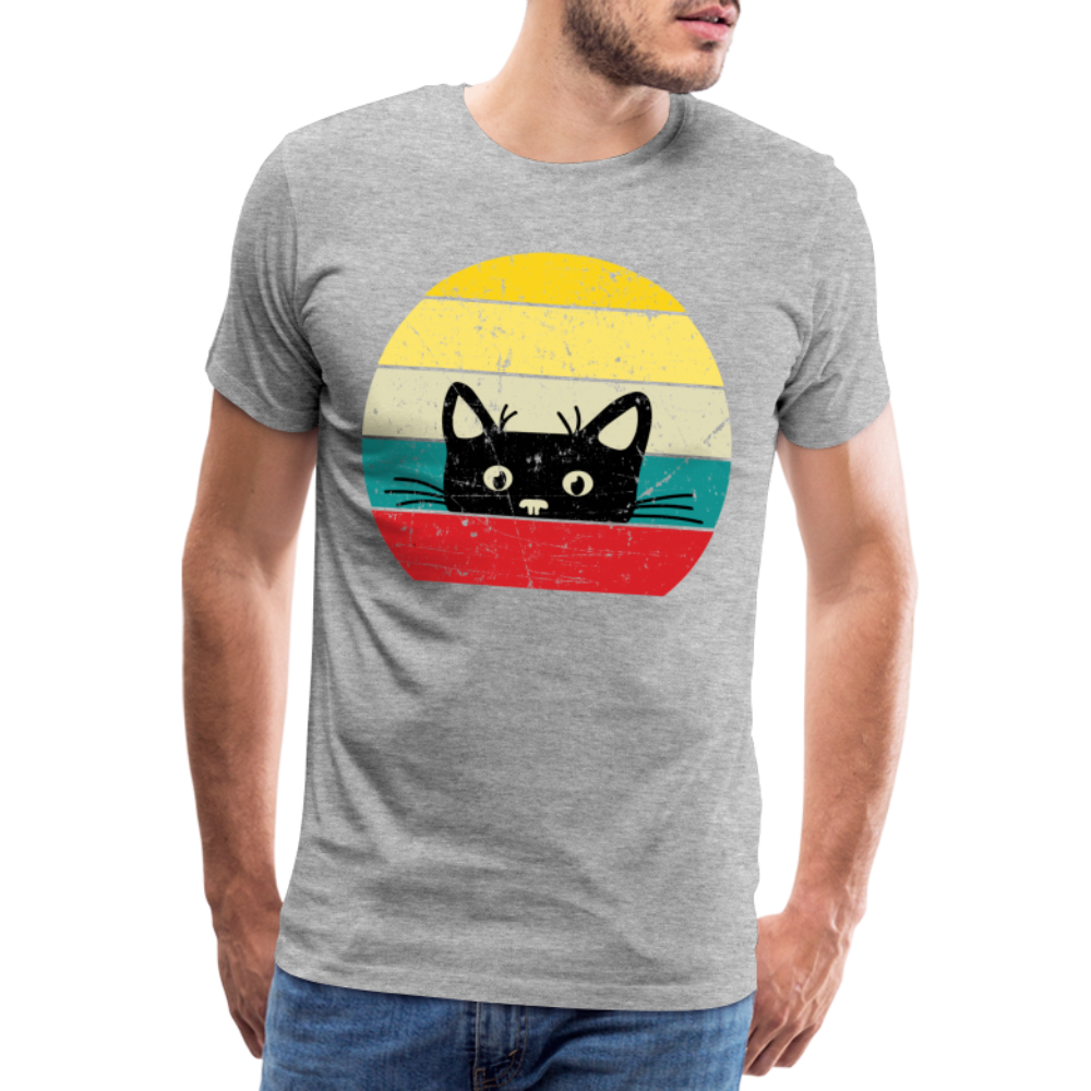 Katzenliebhaber Süße Katze Retro Vintage Style Geschenk T-Shirt - Grau meliert