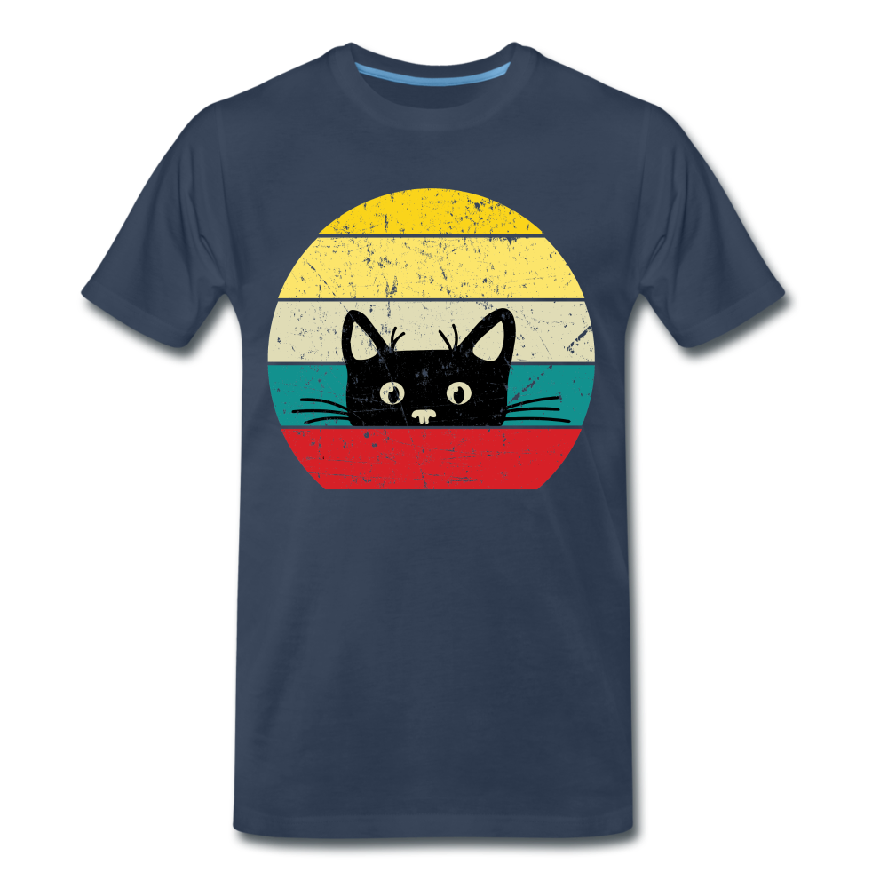 Katzenliebhaber Süße Katze Retro Vintage Style Geschenk T-Shirt - Navy