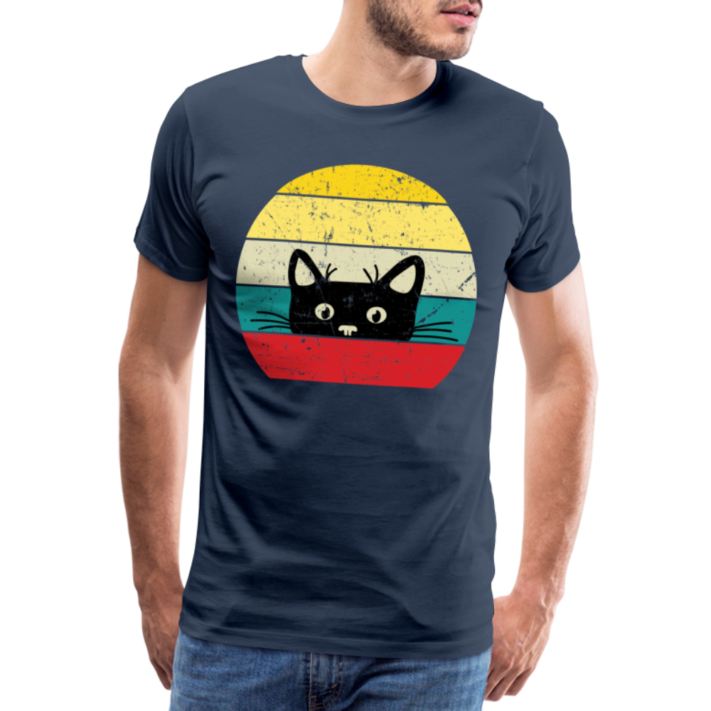 Katzenliebhaber Süße Katze Retro Vintage Style Geschenk T-Shirt - Navy