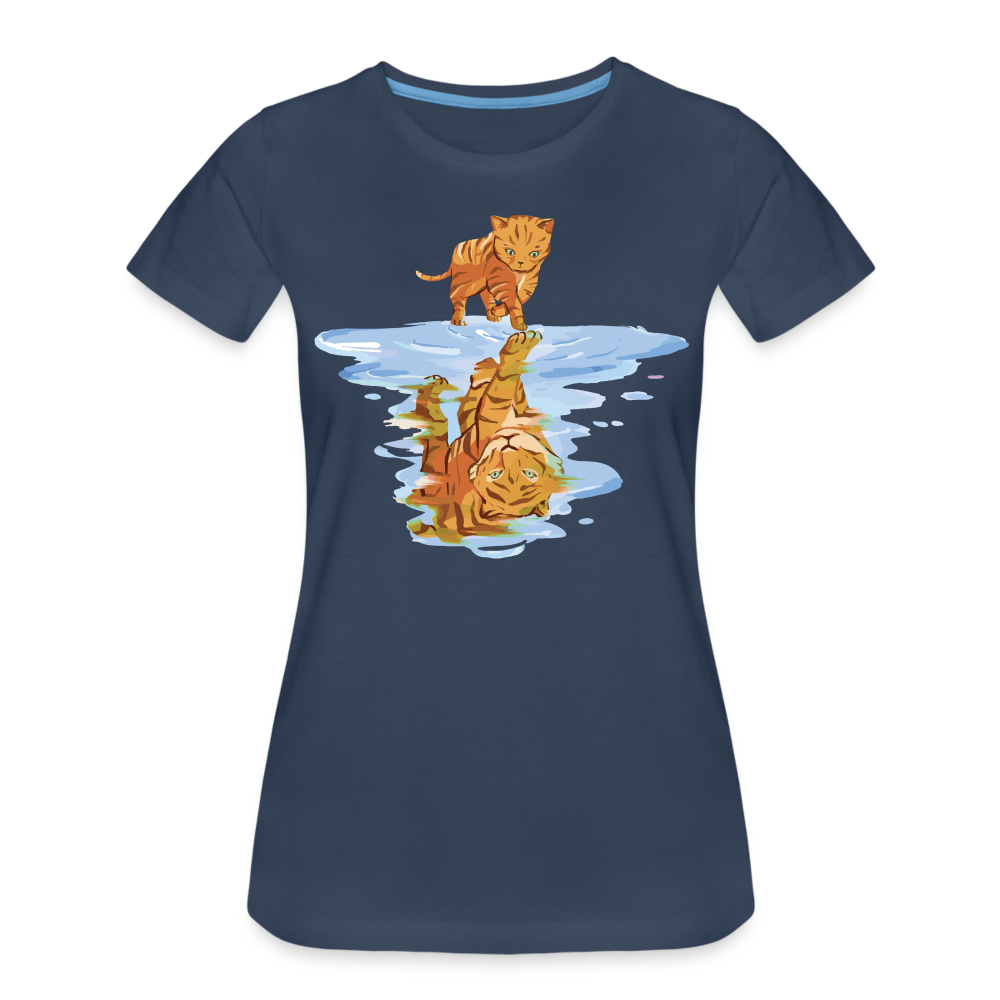 Katze Tiger Wasser Reflektion Premium T-Shirt - Navy