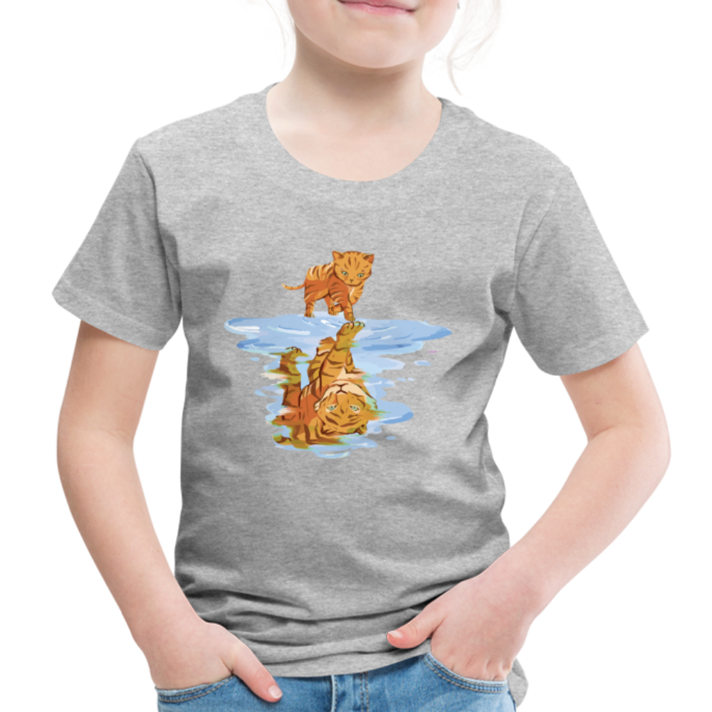 Katze Tiger Wasser Reflektion Geschenk Kinder Premium T-Shirt - Grau meliert