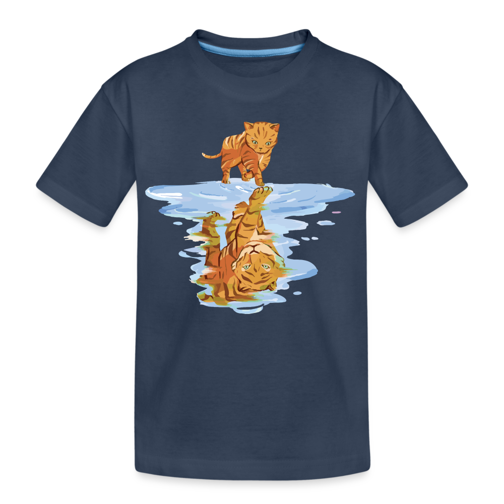 Katze Tiger Wasser Reflektion Geschenk Teenager Premium T-Shirt - Navy