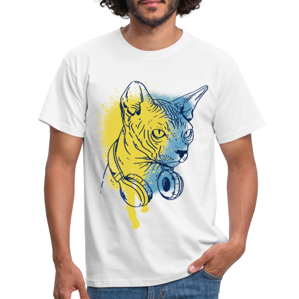 Katze Main Coon Shirt Katze mit Kopfhörern Geschenkidee T-Shirt - Weiß