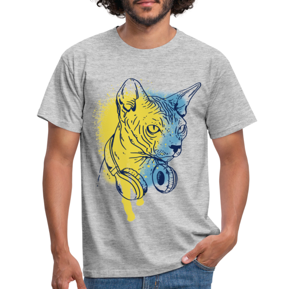 Katze Main Coon Shirt Katze mit Kopfhörern Geschenkidee T-Shirt - Grau meliert