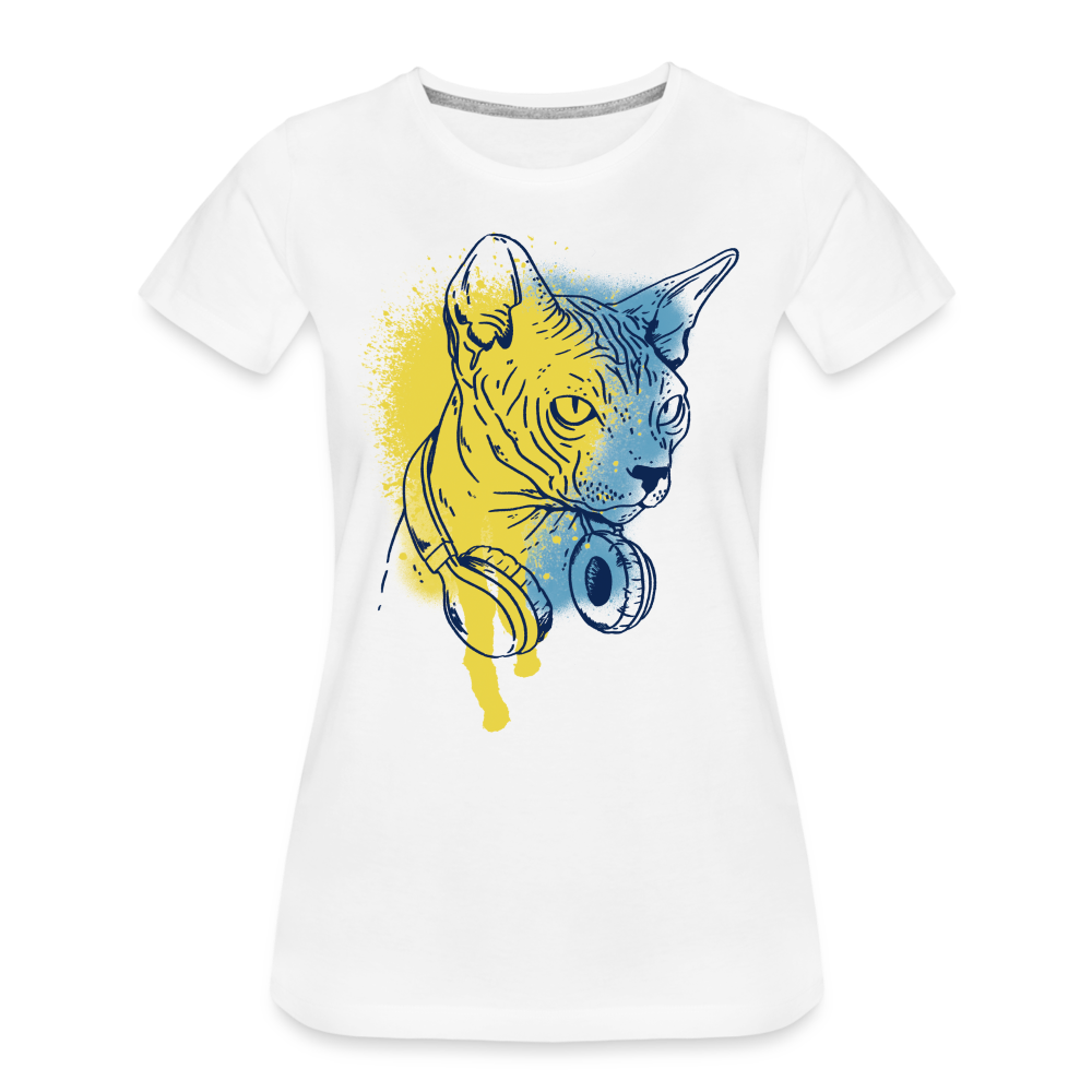 Katze Main Coon Shirt Katze mit Kopfhörern Geschenkidee Frauen Premium T-Shirt - Weiß