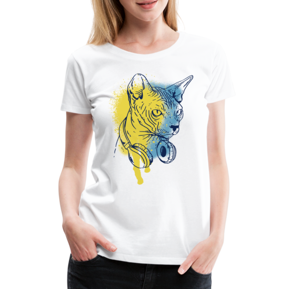 Katze Main Coon Shirt Katze mit Kopfhörern Geschenkidee Frauen Premium T-Shirt - Weiß