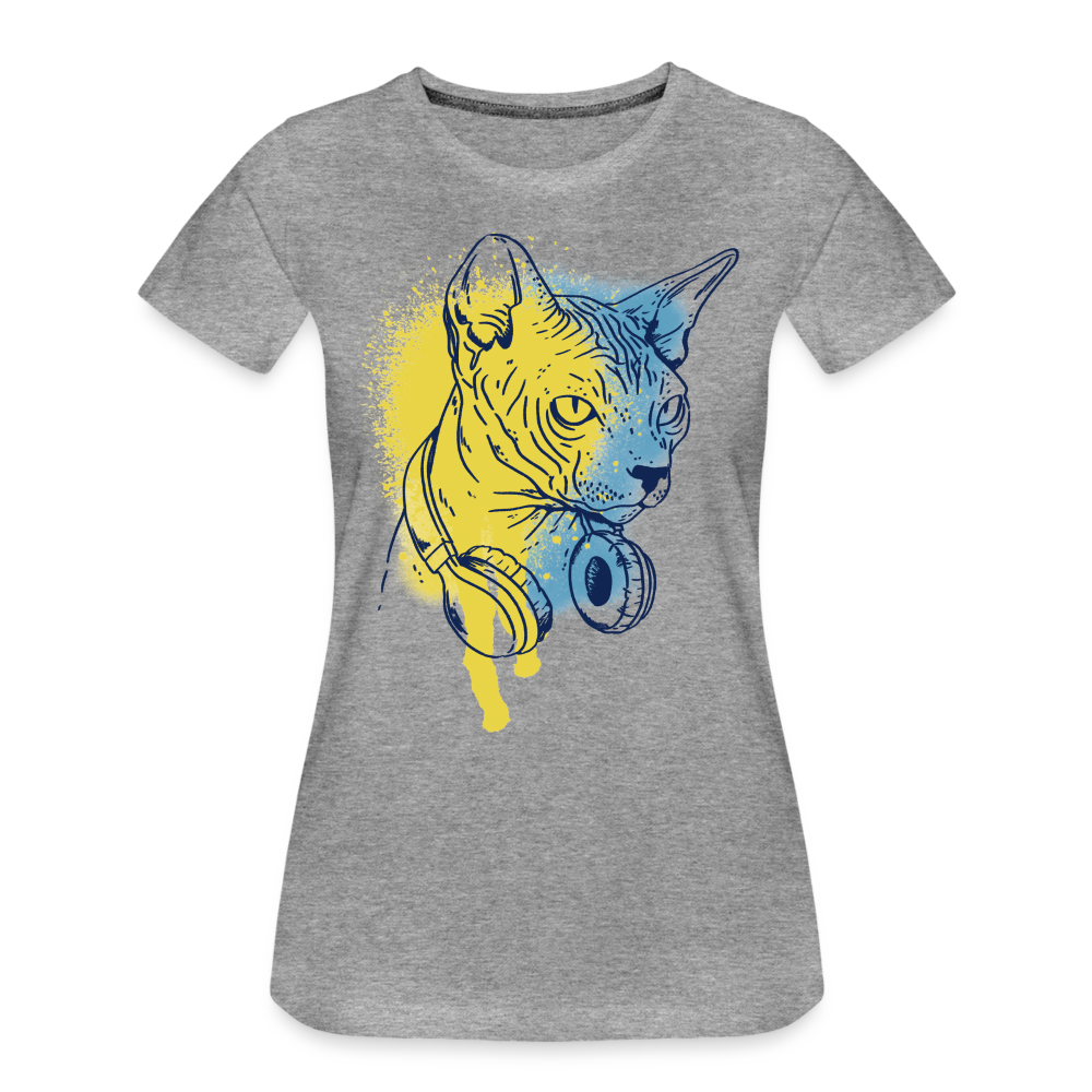 Katze Main Coon Shirt Katze mit Kopfhörern Geschenkidee Frauen Premium T-Shirt - Grau meliert