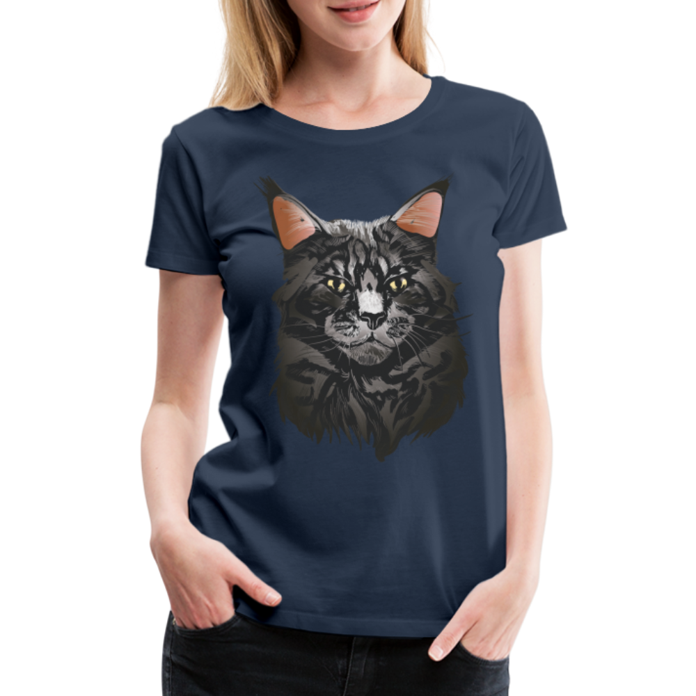 Main Coon Katze Shirt Portrait Katze Geschenk Frauen Premium T-Shirt - Navy