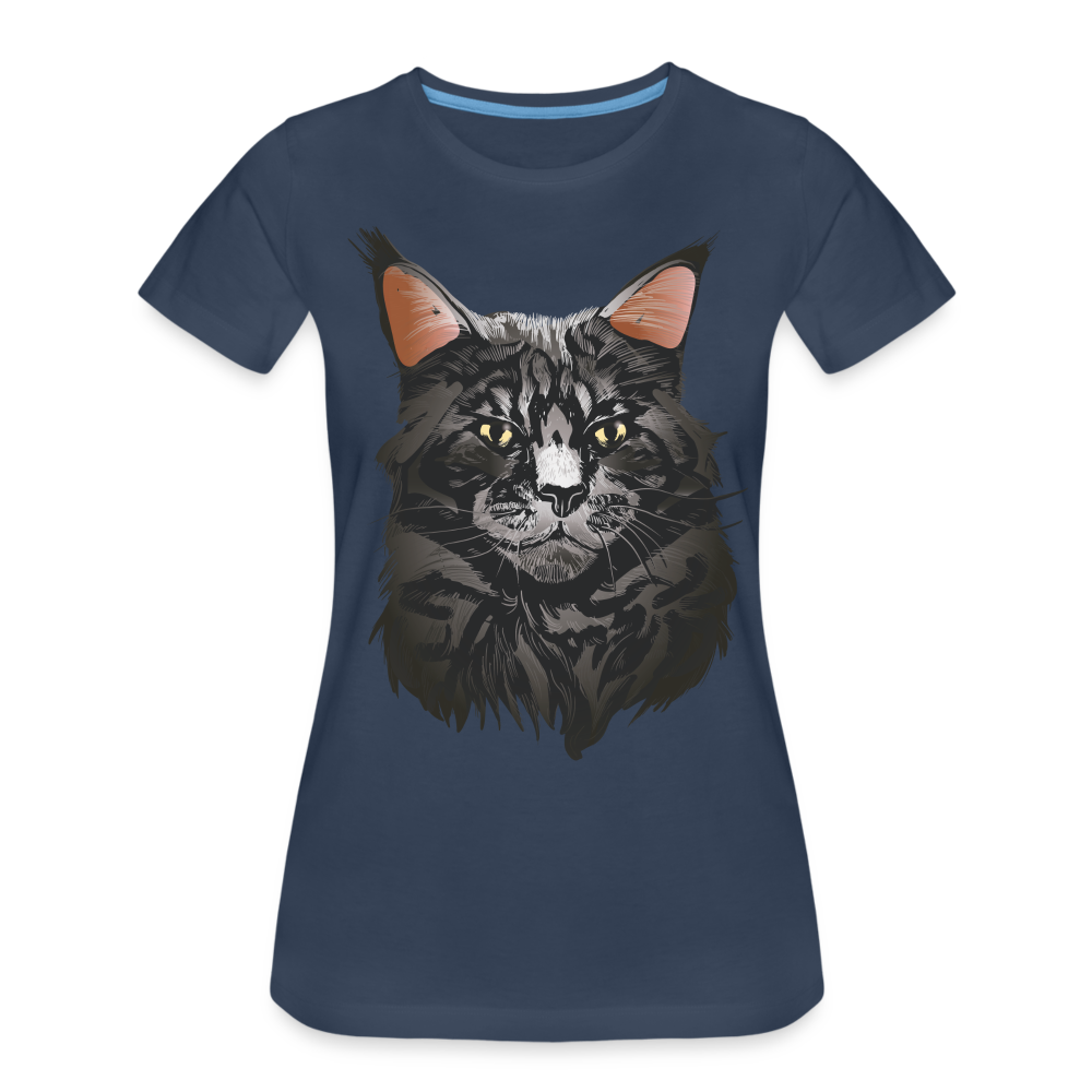 Main Coon Katze Shirt Portrait Katze Geschenk Frauen Premium T-Shirt - Navy