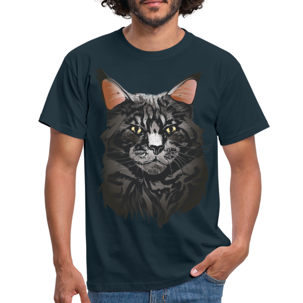 Main Coon Katze Shirt Portrait Katze Geschenk T-Shirt - Navy