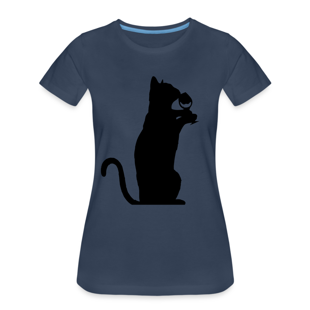 Katze und Wein Shirt Katze Wein Liebhaberin Frauen Premium T-Shirt - Navy