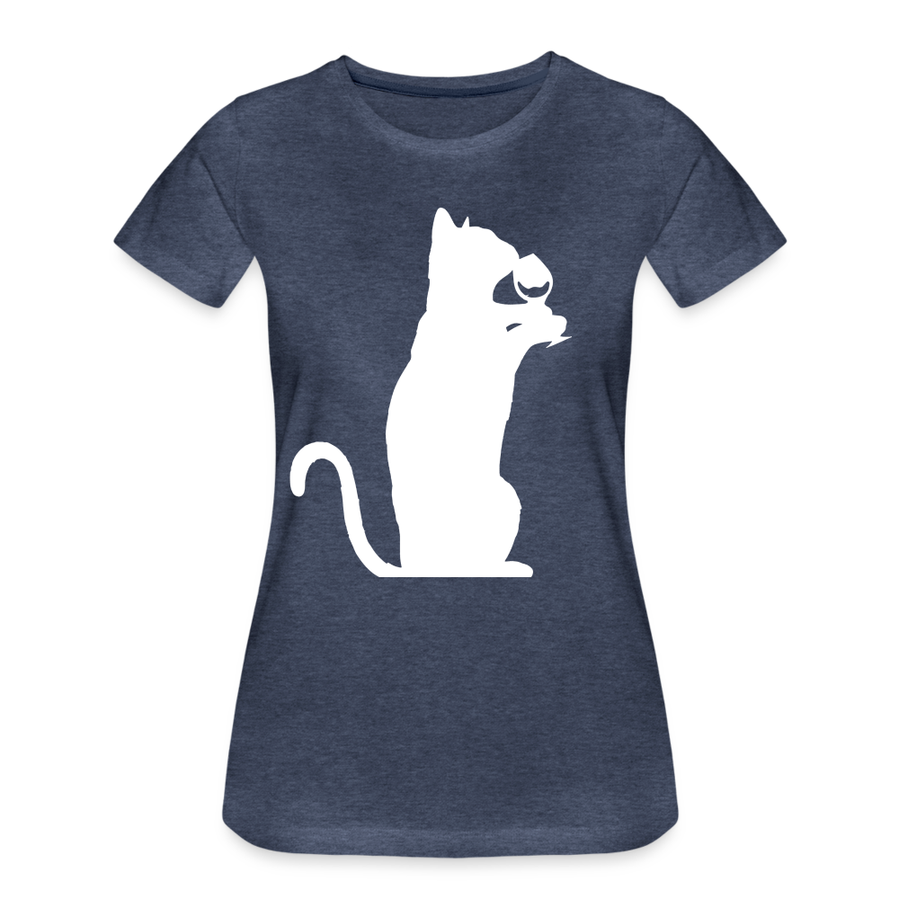 Katze und Wein Shirt Katze Wein Liebhaberin Frauen Premium T-Shirt - Blau meliert