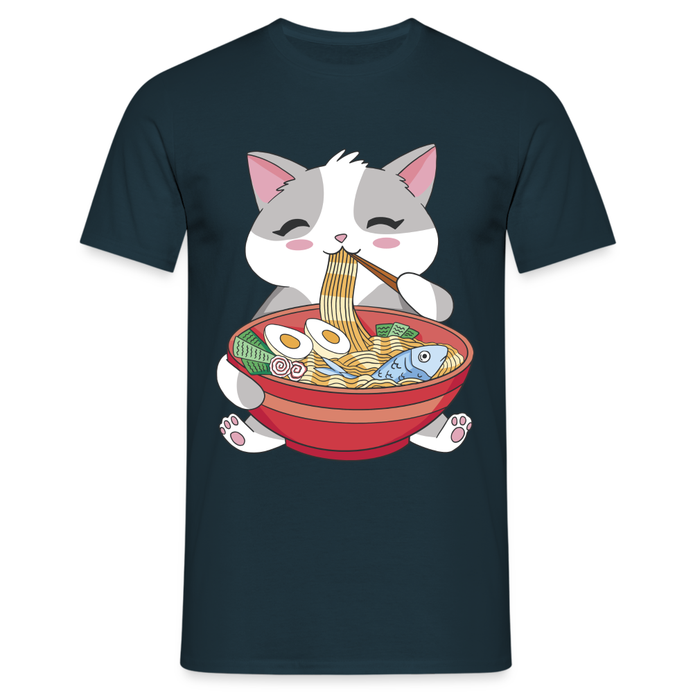 Anime Shirt Anime Katze und Ramen Lustiges Kawaii T-Shirt - Navy