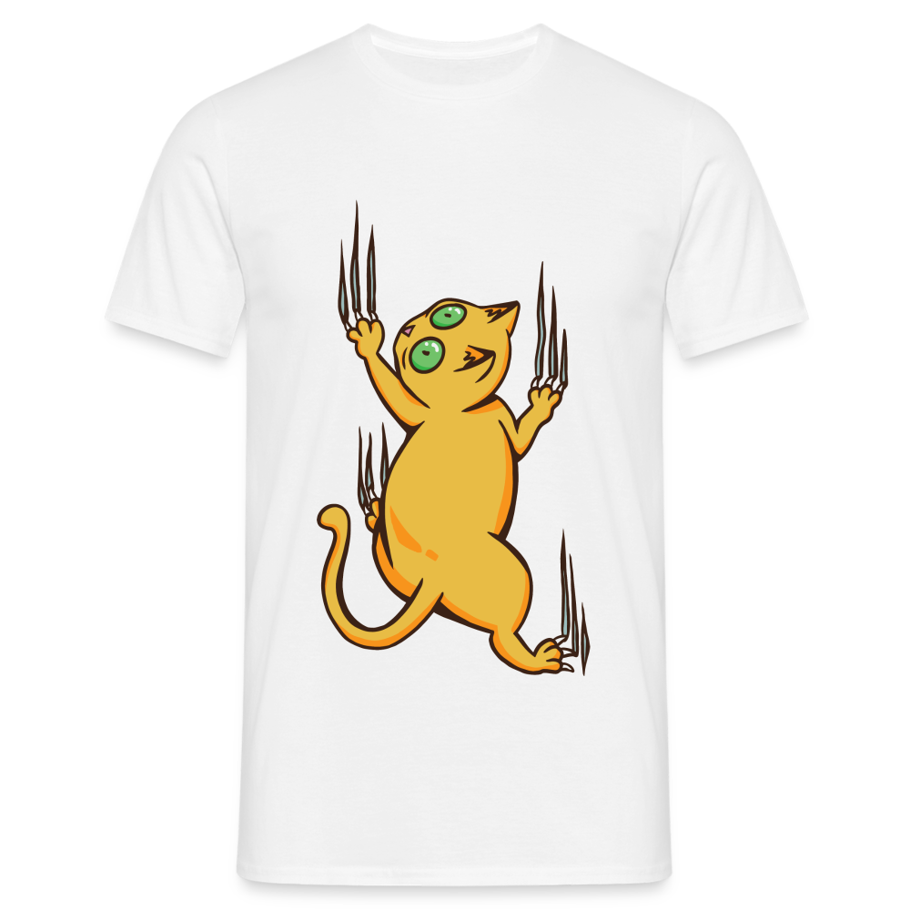 Katzen Shirt Katze krallt am Shirt Lustiges T-Shirt - Weiß