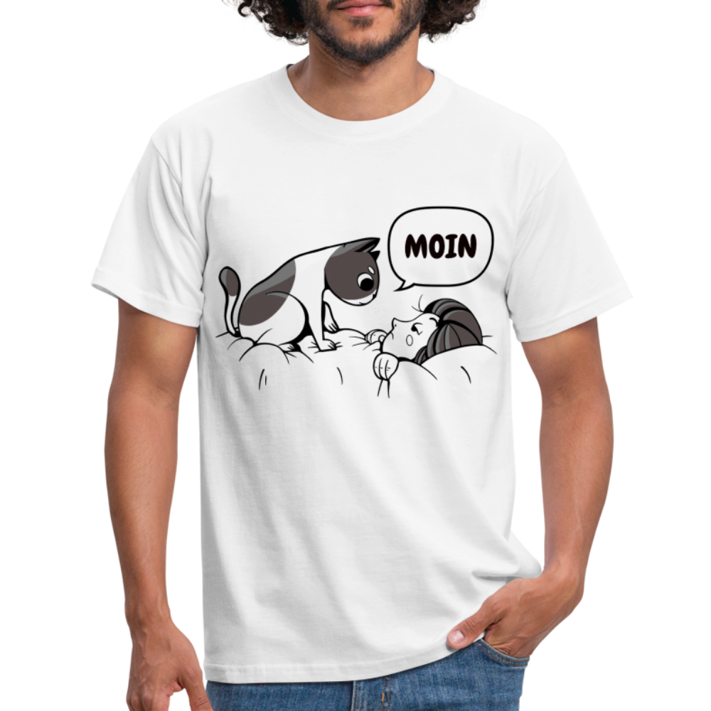 Lustige Katze Moin T-Shirt - Weiß