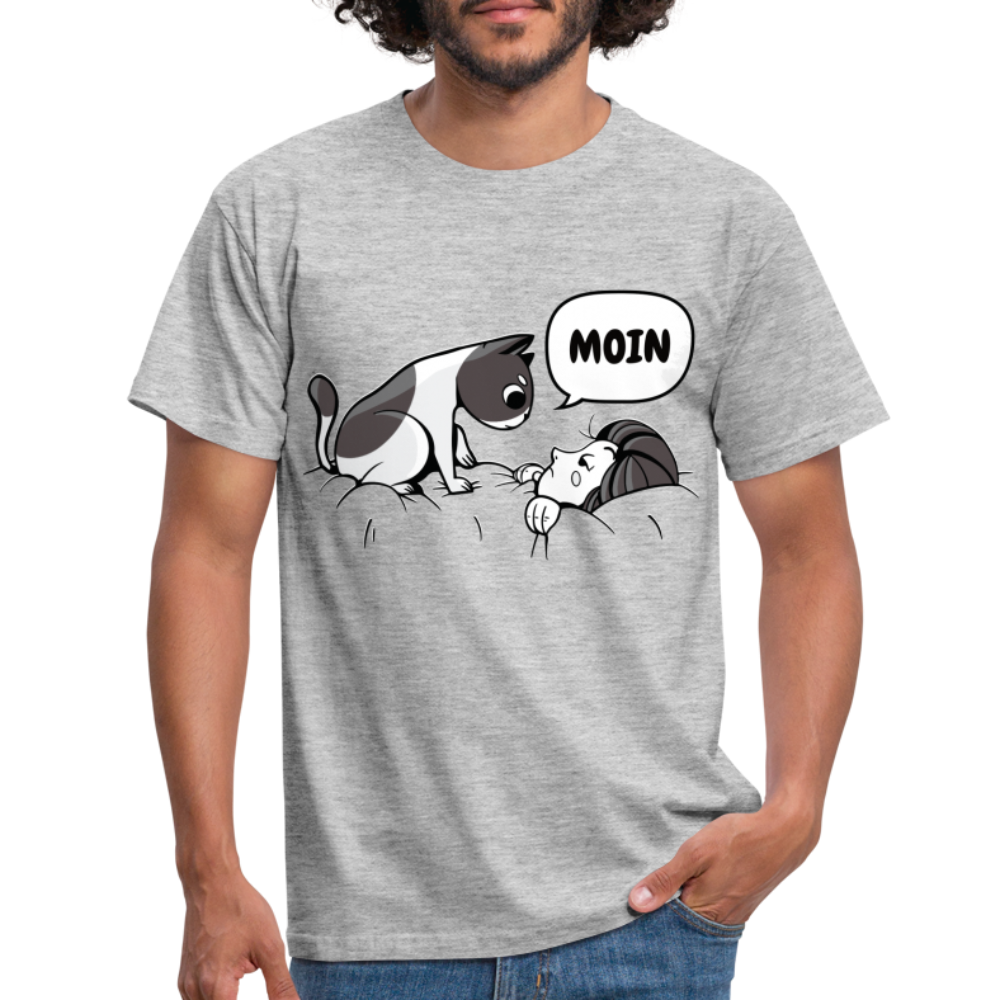 Lustige Katze Moin T-Shirt - Grau meliert