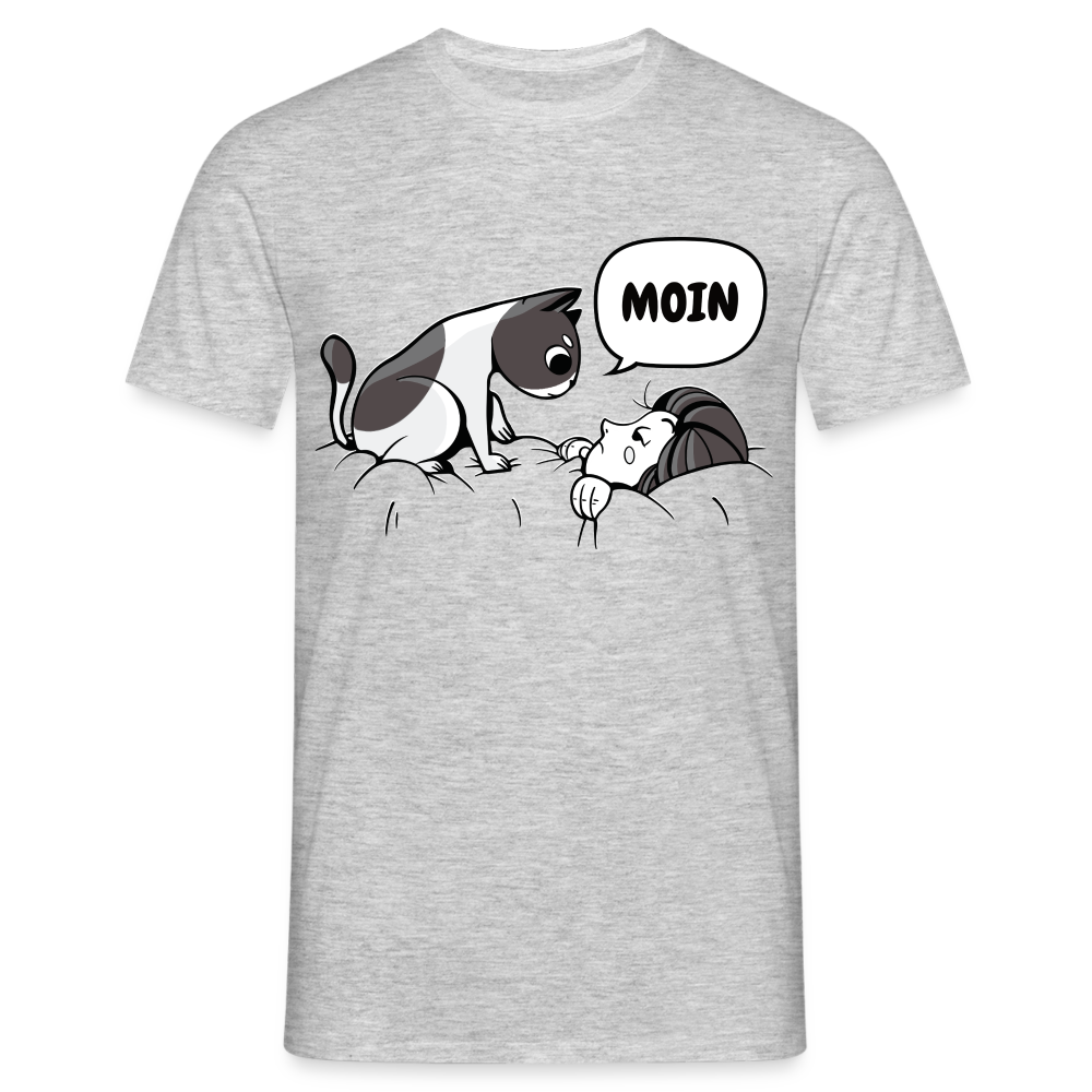 Lustige Katze Moin T-Shirt - Grau meliert