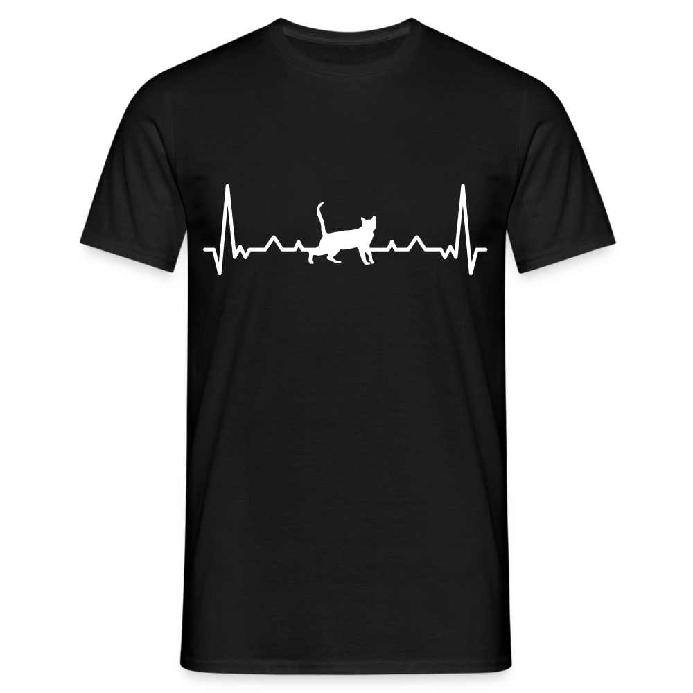Katzen Liebhaber Shirt Katze EKG Herzschlag T-Shirt - Schwarz