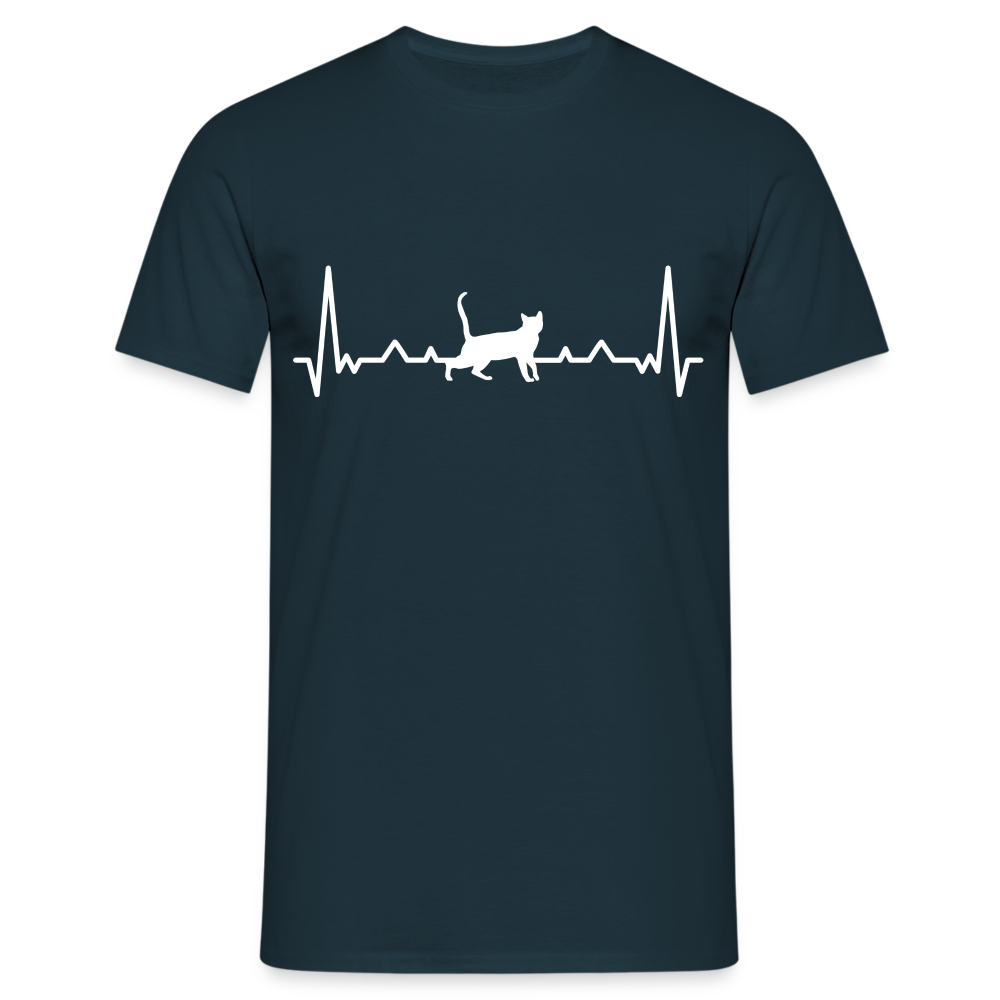 Katzen Liebhaber Shirt Katze EKG Herzschlag T-Shirt - Navy
