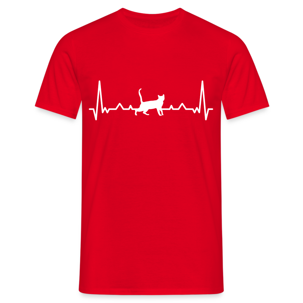 Katzen Liebhaber Shirt Katze EKG Herzschlag T-Shirt - Rot