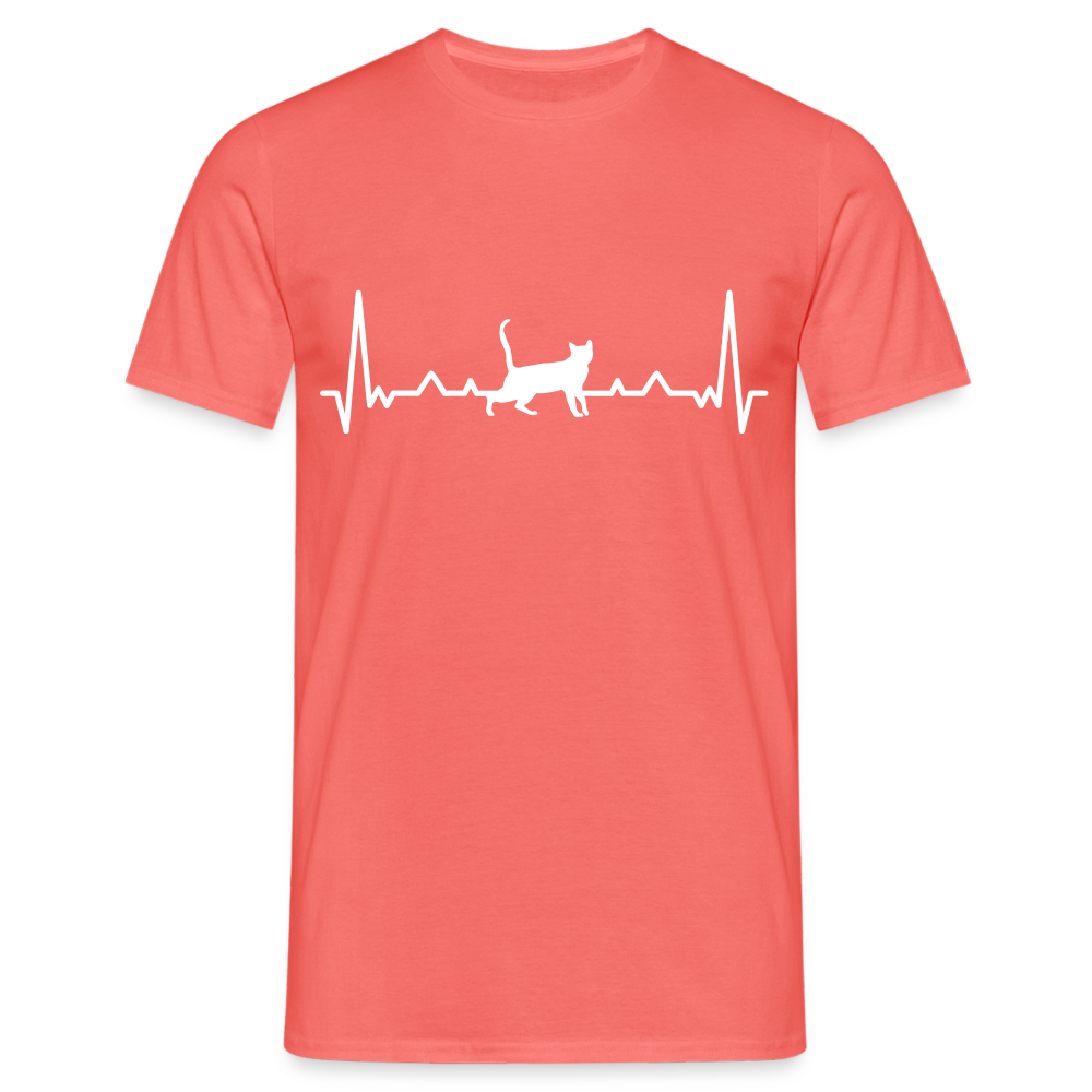 Katzen Liebhaber Shirt Katze EKG Herzschlag T-Shirt - Koralle